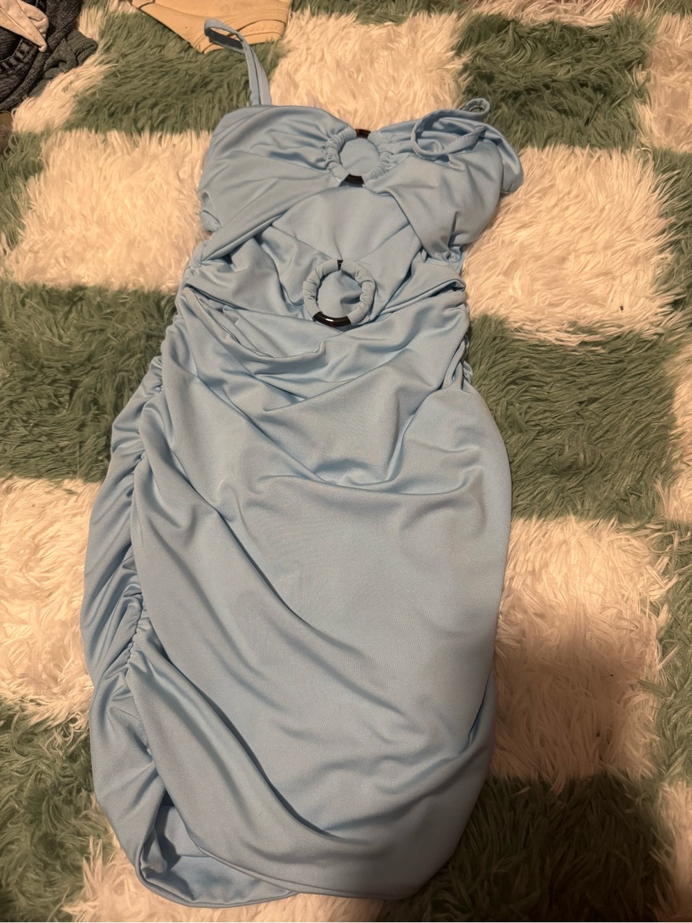 SHEIN Sky Blue Ruched Ring-Front Mini Dress